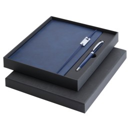 Набор Legato Elegance из блокнота формата А5 в твердой обложке и ручки-роллера, синий/синий