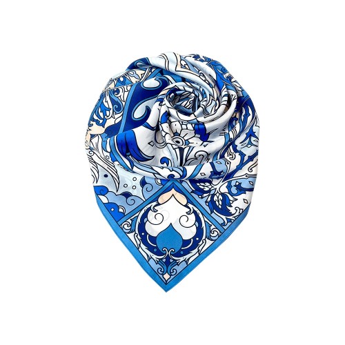 Платок «Царевна-Лебедь» 100% шелк, синий