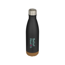 Бутылка для воды Cove из нержавеющей стали с двойными стенками и вакуумной изоляцией, объемом 500 мл, с пробковыми деталями - сплошной черный