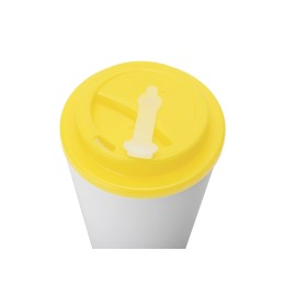 Пластиковый стакан Take away с двойными стенками и крышкой с силиконовым клапаном, 350 мл, белый/желтый