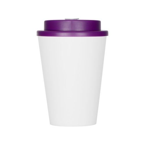 Пластиковый стакан Take away с двойными стенками и крышкой с силиконовым клапаном, 350 мл, белый/фиолетовый