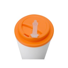 Пластиковый стакан Take away с двойными стенками и крышкой с силиконовым клапаном, 350 мл, белый/оранжевый