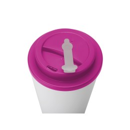 Пластиковый стакан Take away с двойными стенками и крышкой с силиконовым клапаном, 350 мл, белый/фуксия