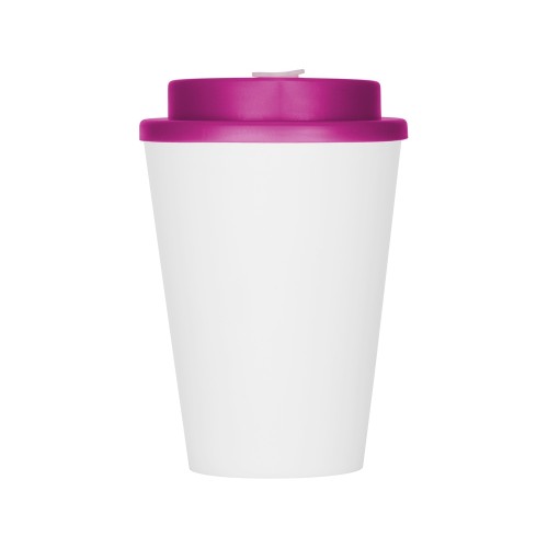 Пластиковый стакан Take away с двойными стенками и крышкой с силиконовым клапаном, 350 мл, белый/фуксия