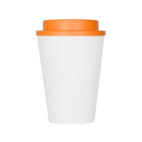Пластиковый стакан Take away с двойными стенками и крышкой с силиконовым клапаном, 350 мл, белый/оранжевый