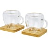 Стеклянный стакан Manti объемом 100 мл с двойными стенками и подставкой из бамбука, 2 шт. , natural