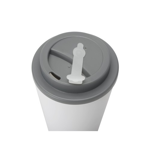 Пластиковый стакан Take away с двойными стенками и крышкой с силиконовым клапаном, 350 мл, белый/серый