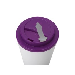 Пластиковый стакан Take away с двойными стенками и крышкой с силиконовым клапаном, 350 мл, белый/фиолетовый