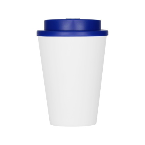 Пластиковый стакан Take away с двойными стенками и крышкой с силиконовым клапаном, 350 мл, белый/темно-синий