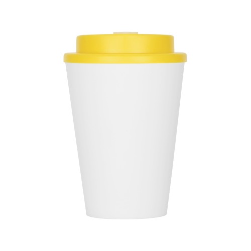 Пластиковый стакан Take away с двойными стенками и крышкой с силиконовым клапаном, 350 мл, белый/желтый