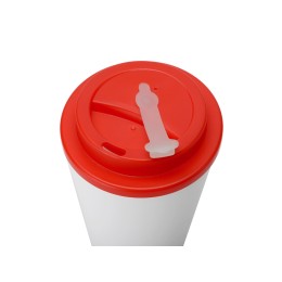 Пластиковый стакан Take away с двойными стенками и крышкой с силиконовым клапаном, 350 мл, белый/красный