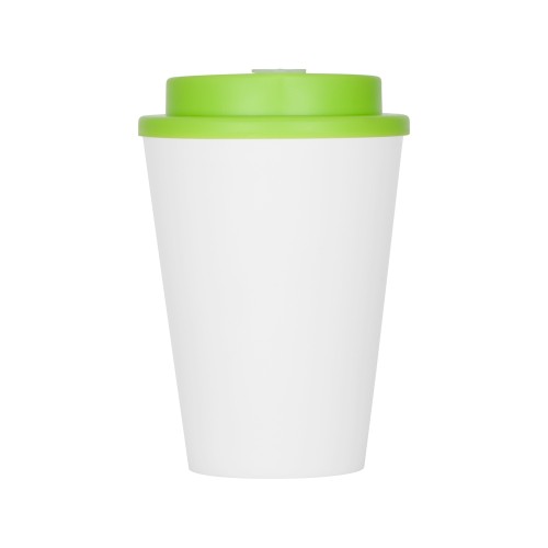 Пластиковый стакан Take away с двойными стенками и крышкой с силиконовым клапаном, 350 мл, белый/зел. Яблоко