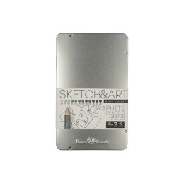 Набор чернографитовых карандашей  "Sketch & Art" ,12 шт. 2h-9b, металлическая коробка с ложементом