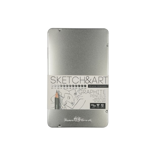 Набор чернографитовых карандашей  "Sketch & Art" ,12 шт. 2h-9b, металлическая коробка с ложементом