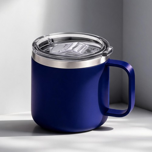 Кружка стальная Alaska с крышкой слайдером, powder coating, синий