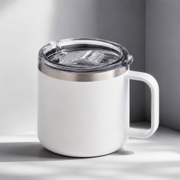 Кружка стальная Alaska с крышкой слайдером, powder coating, белый