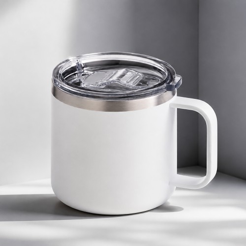 Кружка стальная Alaska с крышкой слайдером, powder coating, белый