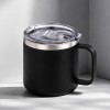 Кружка стальная Alaska с крышкой слайдером, powder coating, черный