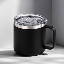 Кружка стальная Alaska с крышкой слайдером, powder coating, черный