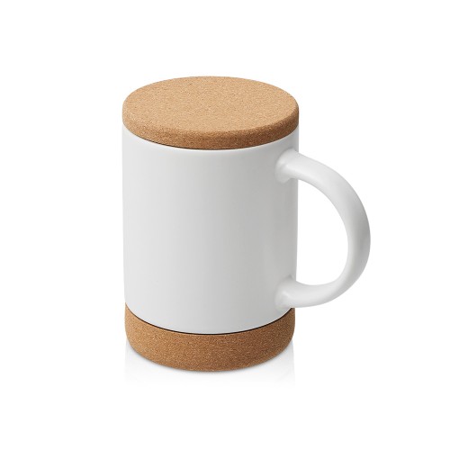 Кружка 450 мл с пробковым дном с крышкой "Корк & Бон", белый
