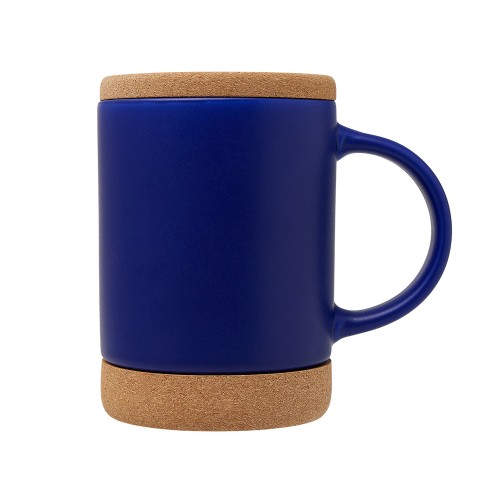 Кружка 450 мл с пробковым дном с крышкой "Корк & Бон", глубокий синий