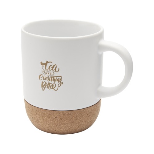 Billie керамическая кружка объемом 300 мл с пробковыми деталями и матовой отделкой, белый