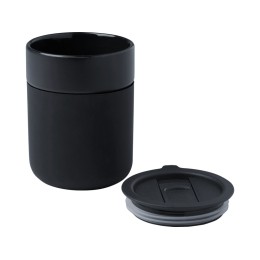 Java керамическая кружка емкостью 330 мл с силиконовой оберткой и пластиковой крышкой - сплошной черный