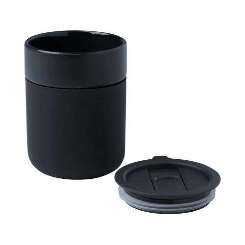Java керамическая кружка емкостью 330 мл с силиконовой оберткой и пластиковой крышкой - сплошной черный