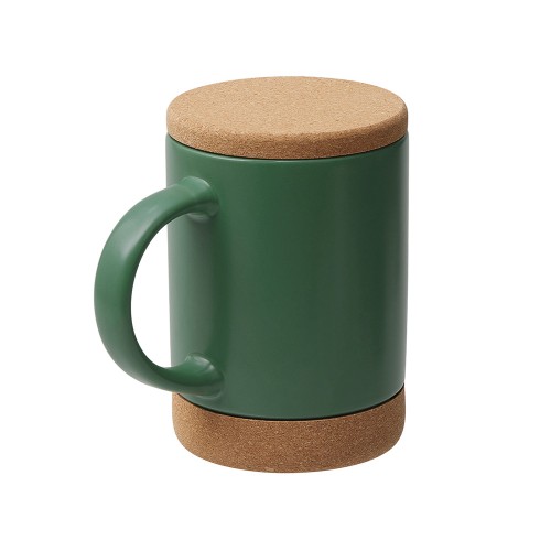 Кружка 450 мл с пробковым дном с крышкой "Корк & Бон", глубокий зеленый
