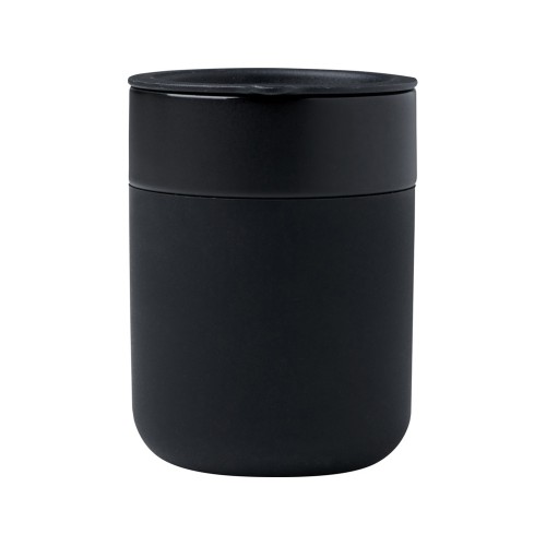 Java керамическая кружка емкостью 330 мл с силиконовой оберткой и пластиковой крышкой - сплошной черный