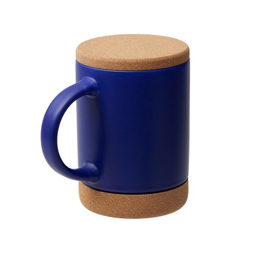 Кружка 450 мл с пробковым дном с крышкой "Корк & Бон", глубокий синий