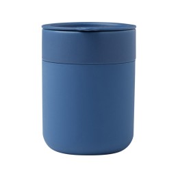 Java керамическая кружка емкостью 330 мл с силиконовой оберткой и пластиковой крышкой - Синий