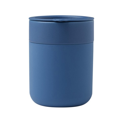 Java керамическая кружка емкостью 330 мл с силиконовой оберткой и пластиковой крышкой - Синий