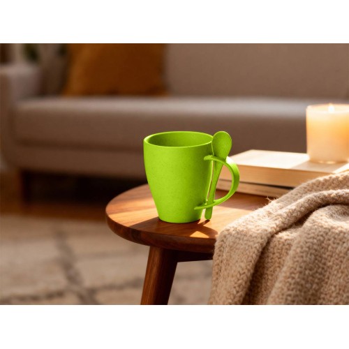 Пшеничная кружка Nina с ложкой, 300ml зеленое яблоко 375C