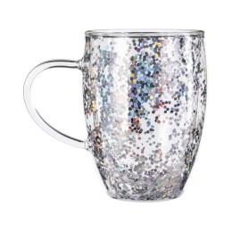 Кружка с двойными стенками с блестками, 360 мл, серебристый