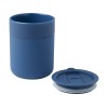 Java керамическая кружка емкостью 330 мл с силиконовой оберткой и пластиковой крышкой - Синий