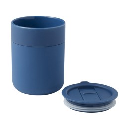 Java керамическая кружка емкостью 330 мл с силиконовой оберткой и пластиковой крышкой - Синий