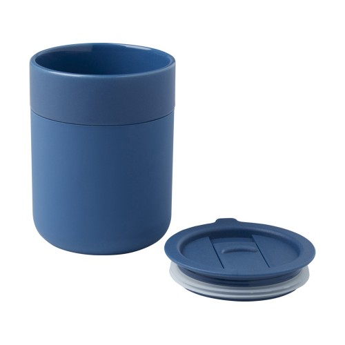 Java керамическая кружка емкостью 330 мл с силиконовой оберткой и пластиковой крышкой - Синий