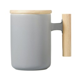 Кружка с ручкой и крышкой из каучукового дерева Jeny, серый