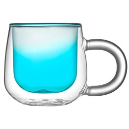 Кружка с двойными стенками с широкой ручкой и градиентным покрытием "Fog", бирюзовый