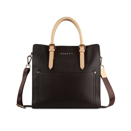 Сумка-портфель женская BUGATTI ЭЛЛА | ELLA, тёмно-коричневая, полиуретан, 30х11,5х28 см