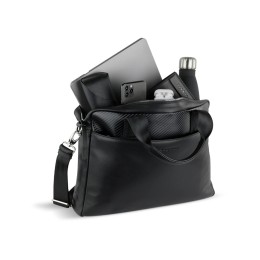 Портфель мужской BUGATTI КОМЕТА | COMET, чёрный, воловья кожа/полиэстер, 37х6х27 см