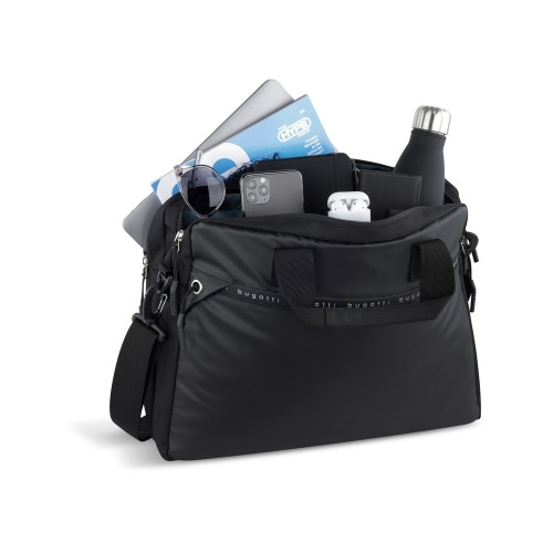 Портфель мужской BUGATTI БЛАНК ОБЛЕГЧЕННАЯ | BLANC DELIGHT, чёрный, нейлон RPET600D/тарпаулин/полиэстер, 40х10х29 см, 10 л