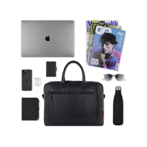 Портфель мужской BUGATTI КЛАРК | CLARK, чёрный, воловья кожа/полиэстер, 40х9,5х29 см, 10 л