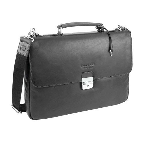 Портфель BUGATTI РОМАНО | ROMANO 15'', чёрный, натуральная воловья кожа, 39х8х30 см