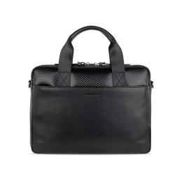 Портфель мужской BUGATTI КОМЕТА | COMET, чёрный, воловья кожа/полиэстер, 37х6х27 см