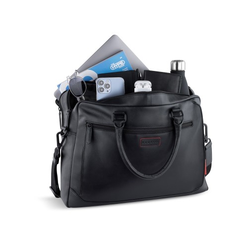 Портфель мужской BUGATTI КЛАРК | CLARK, чёрный, воловья кожа/полиэстер, 40х9,5х29 см, 10 л