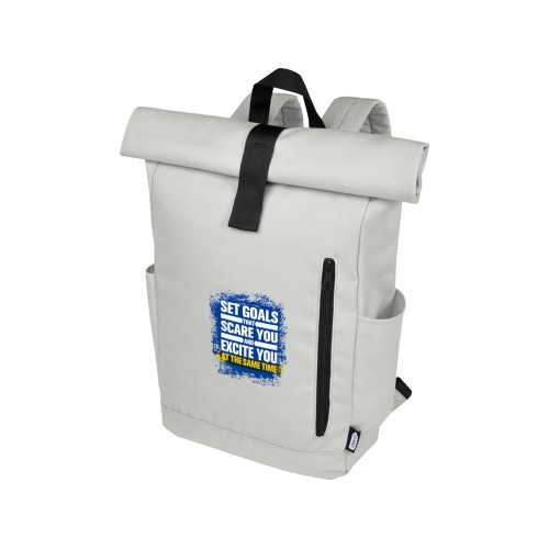 Рюкзак Byron 15,6" объемом 18 л со скручиваемым верхом, изготовленный из переработанного ПЭТ по стандарту GRS, светло-серый