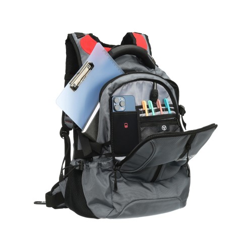 Рюкзак TORBER ДРАЙВ с отделением для ноутбука 15", серый/красный, полиэстер 1680D, 36x17x50 см, 30 л