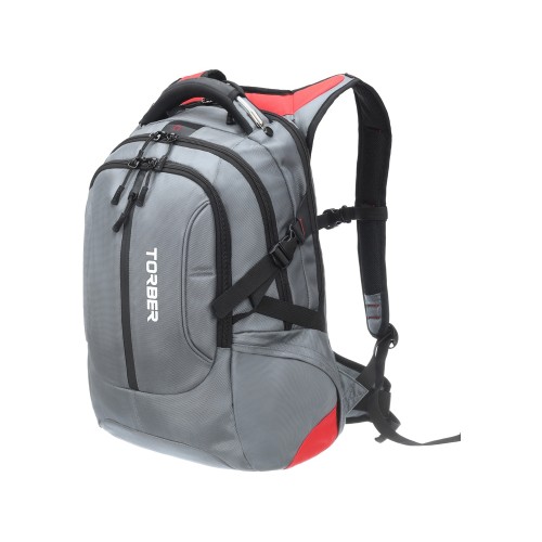 Рюкзак TORBER ДРАЙВ с отделением для ноутбука 15", серый/красный, полиэстер 1680D, 36x17x50 см, 30 л